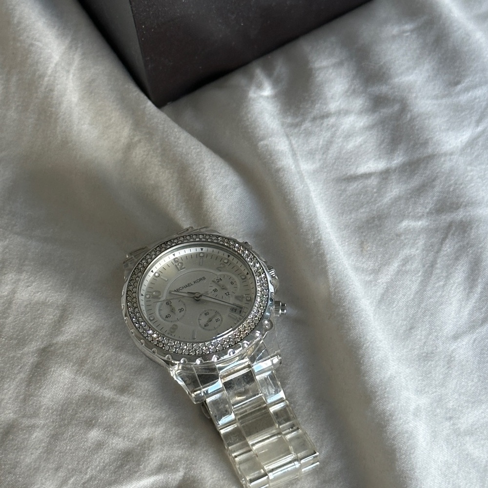 Michael Kors Clear and Silver Watch with Crystal Accents
